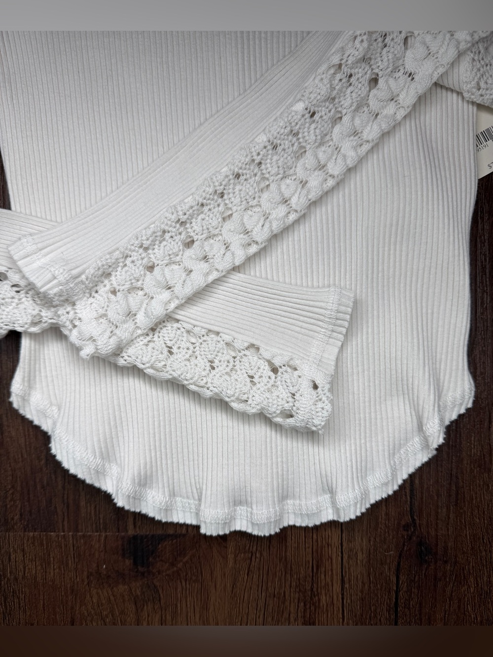 NWT Free People Clemente Crochet Sleeve Ribbed Top M - Picture 6 of 14